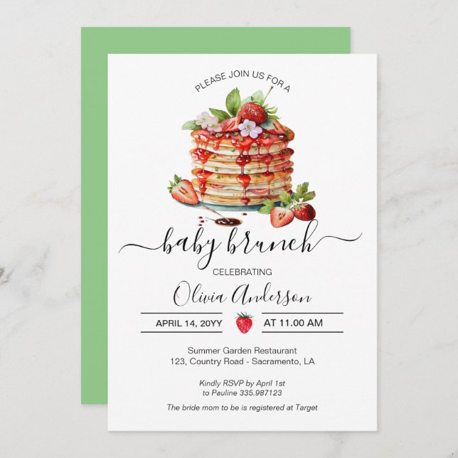 Baby Brunch Shower pancake green Invitation (Front/Back)