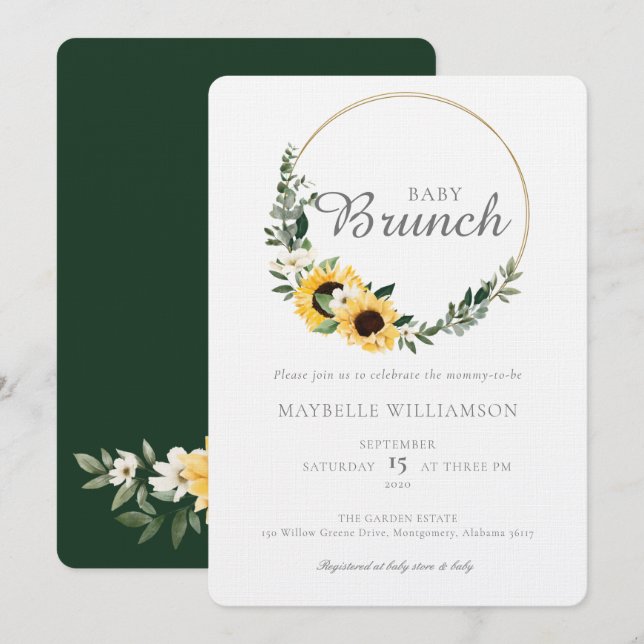 Baby Brunch Watercolor Sunflower Baby Shower Invitation (Front/Back)