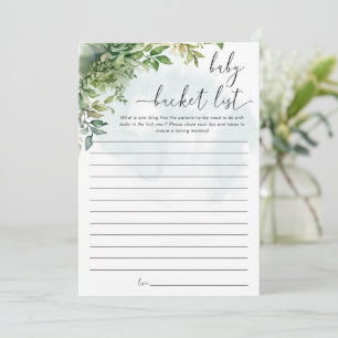 Baby Bucket List, Baby Shower Game Greenery Theme Invitation