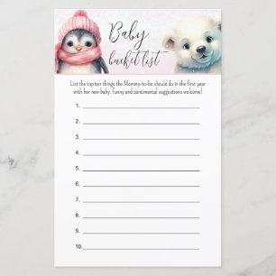 Baby Bucket List Pink Winter Girl Baby Shower Game