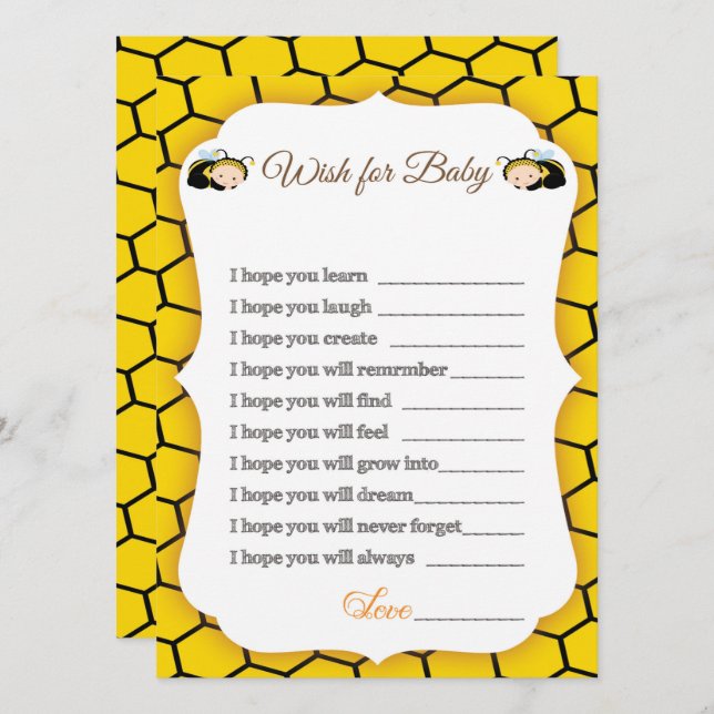 Baby Bumble Bee's Baby Shower Advice Card (Front/Back)