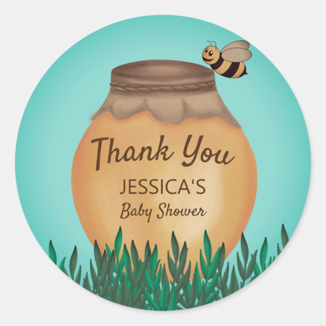 Baby Bumblebee Yellow Teal Baby Shower Thank You Classic Round Sticker (Front)