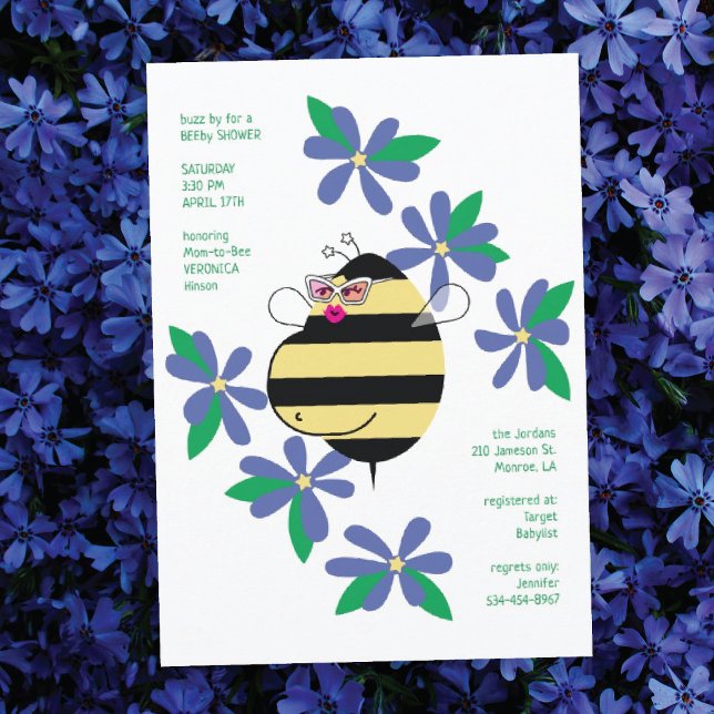Baby Bump Bee w/Glasses Blue Baby Shower Invitation (Creator Uploaded)