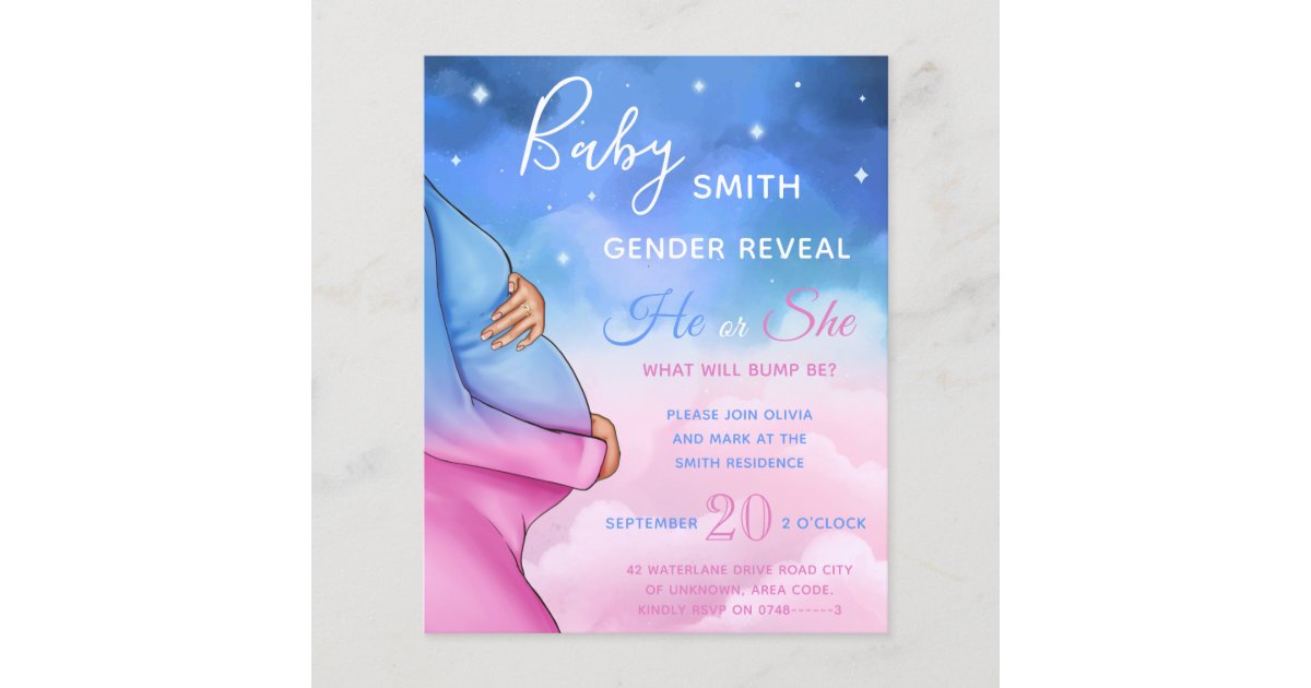 Baby Bump Cloud Sky Gender Reveal Invitation Zazzle