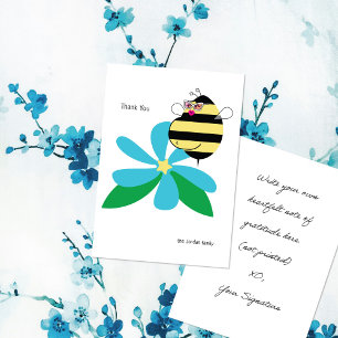 Baby Bump Mum Bee with Glasses Sky Blue Flower Thank You Card