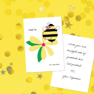 Baby Bump Mum Bee with Glasses Yellow Flower Thank You Card