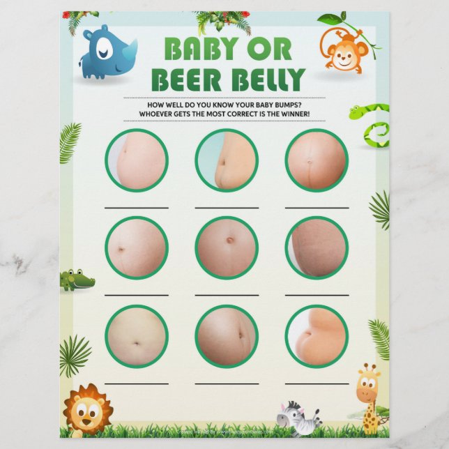 Baby Bump Or Beer Belly [Animal Theme] Custom Letterhead (Front)