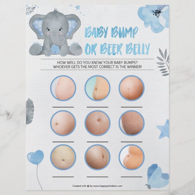 Baby Bump Or Beer Belly [Baby Elephant [Blue] Custom Letterhead (Front)