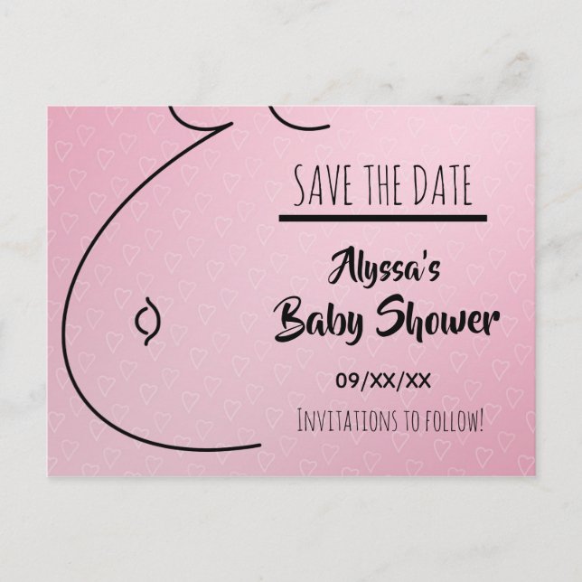Baby Bump Pink Hearts Baby Shower Save The Date Announcement Postcard (Front)