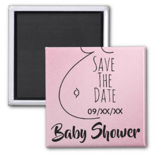Baby Bump Pink Hearts Baby Shower Save The Date Magnet