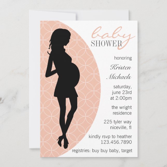 Baby Bump Silhouette Invite [Peach] (Front)