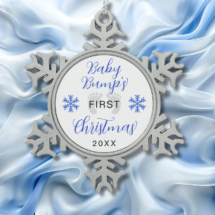 Baby Bump's First Christmas Glitter Snowflake Pewter Christmas Ornament