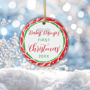 Baby Bump's First Christmas Red Green  Ceramic Tree Decoration