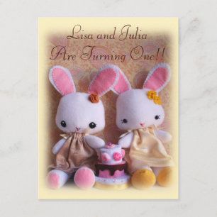 Baby Bunnies Elegant Twin Girls Birthday Invites