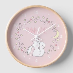 Baby Bunnies in a Wreath - Cute Personalized Kids  Clock