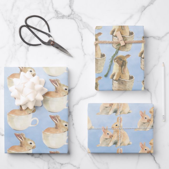 Baby Bunnies Play Time Wrapping Paper Sheet (Front)