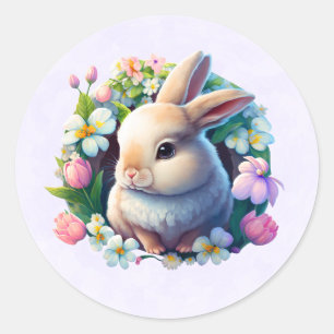 Baby Bunny among Colourful Spring Flowers Classic Round Sticker