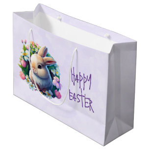 Baby Bunny among Colourful Spring Flowers Easter Large Gift Bag