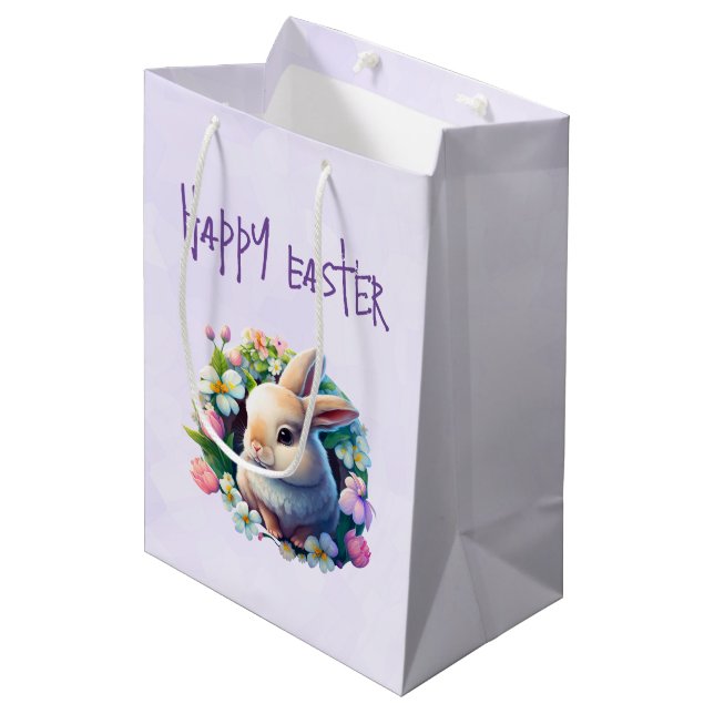 Baby Bunny among Colourful Spring Flowers Easter Medium Gift Bag (Front Angled)