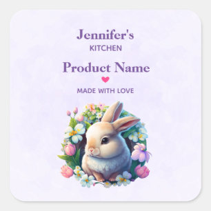 Baby Bunny among Colourful Spring Flowers Kitchen Square Sticker