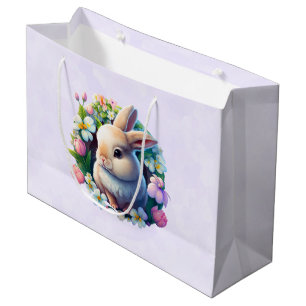 Baby Bunny among Colourful Spring Flowers Large Gift Bag