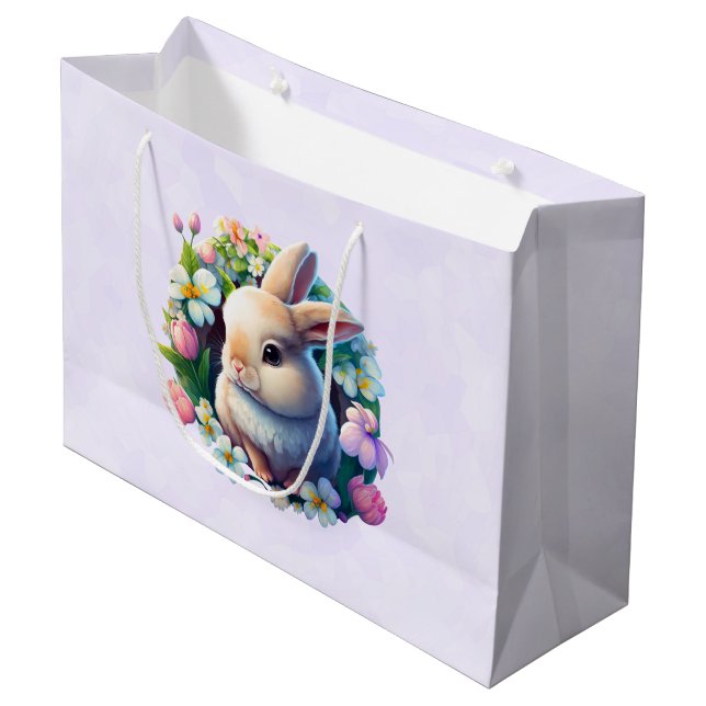 Baby Bunny among Colourful Spring Flowers Large Gift Bag (Front Angled)