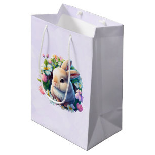 Baby Bunny among Colourful Spring Flowers Medium Gift Bag