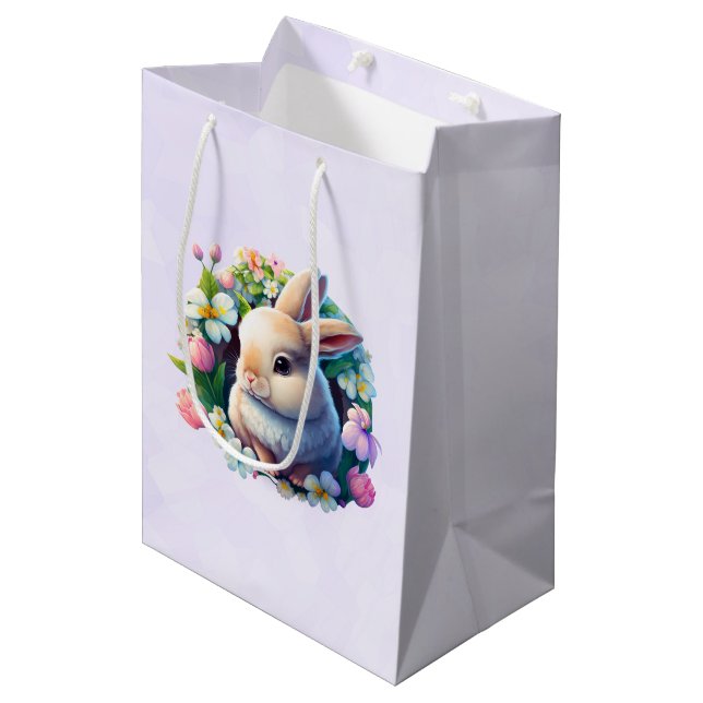 Baby Bunny among Colourful Spring Flowers Medium Gift Bag (Front Angled)