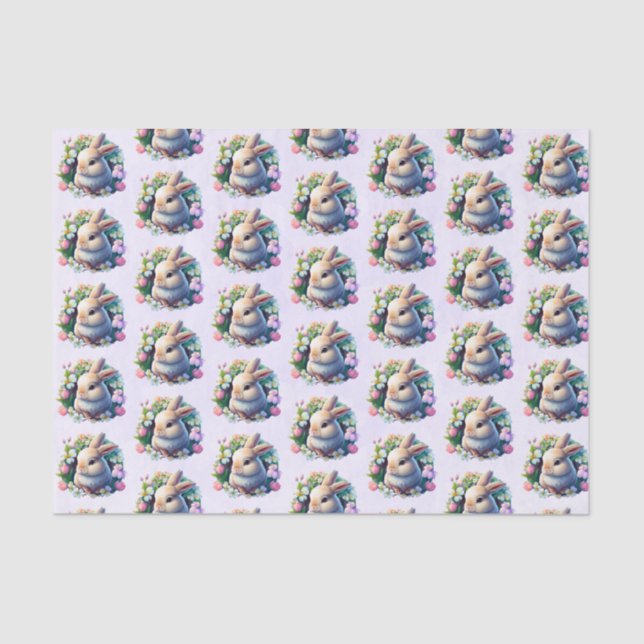 Baby Bunny among Colourful Spring Flowers Patterne Tissue Paper (Front)
