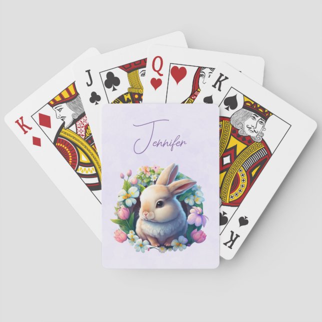 Baby Bunny among Colourful Spring Flowers Playing Cards (Back)