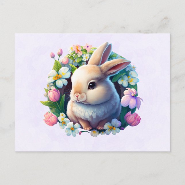 Baby Bunny among Colourful Spring Flowers Postcard (Front)