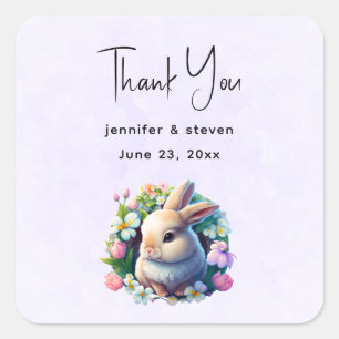 Baby Bunny among Colourful Spring Flowers Thank Yo Square Sticker