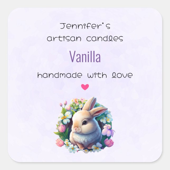 Baby Bunny among Spring Flowers Candle Biz Square Sticker (Front)
