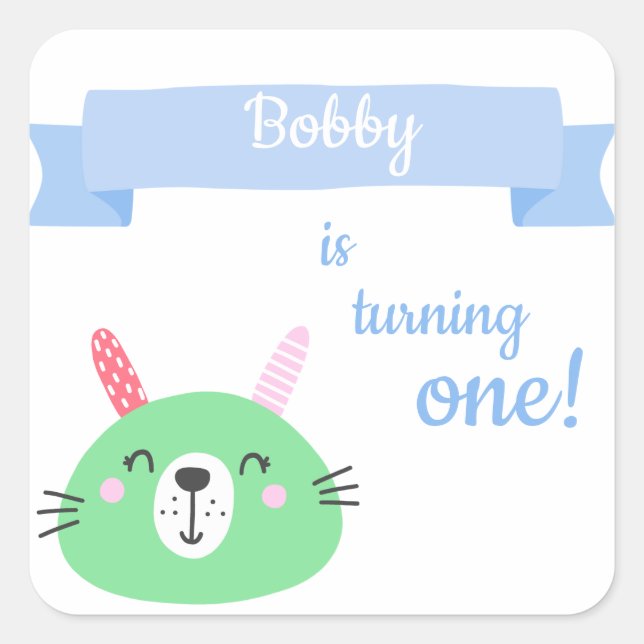Baby Bunny | Baby Boy's 1st Birthday Celebration Square Sticker (Front)