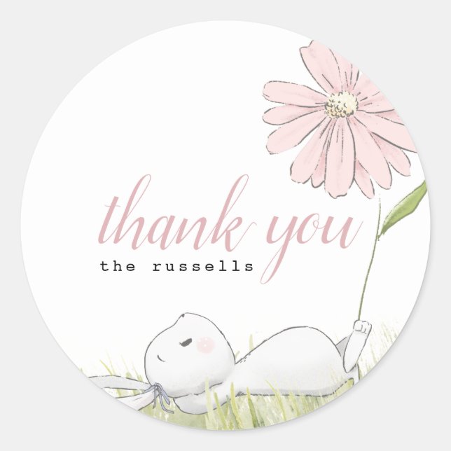 baby bunny baby shower classic round sticker (Front)