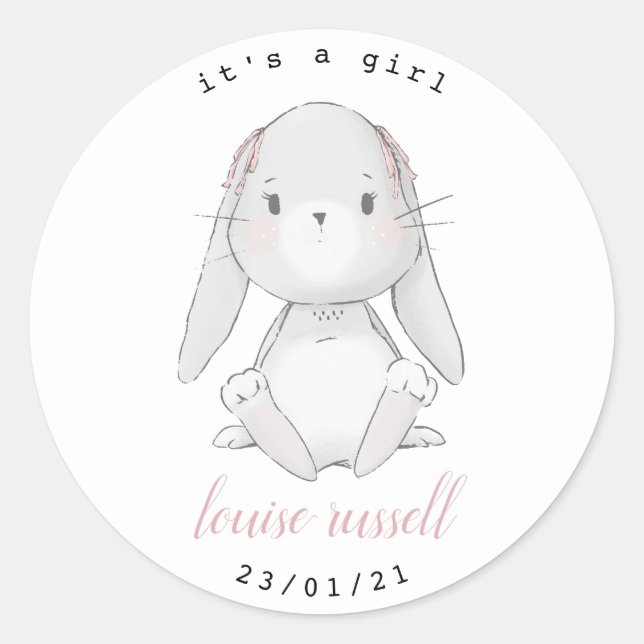 baby bunny baby shower classic round sticker (Front)