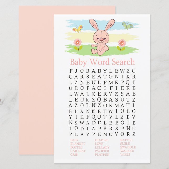 Baby bunny Baby Shower Word Search Game (Front/Back)