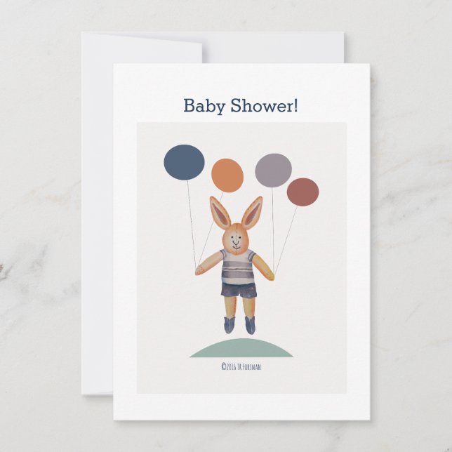 baby Bunny balloon Shower invite (Front)