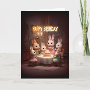 Baby Bunny Birthday Party Cake Candle Celebration Card