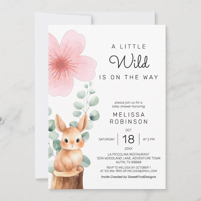 Baby Bunny Cherry Blossom Flower Baby Girl Shower Invitation (Front)