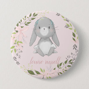 baby bunny floral baby shower 7.5 cm round badge