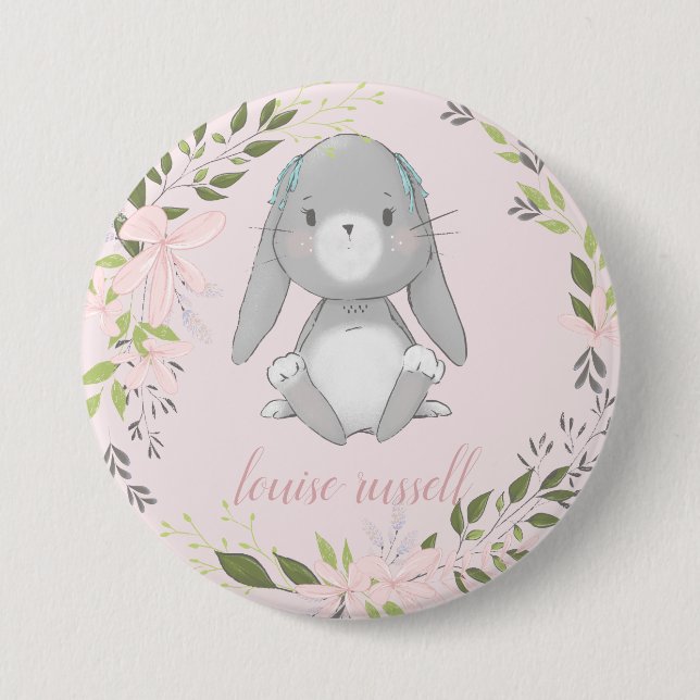 baby bunny floral baby shower 7.5 cm round badge (Front)