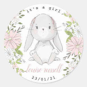 baby bunny floral baby shower classic round sticker