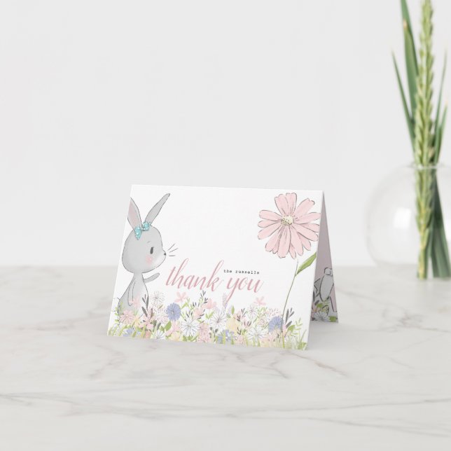 baby bunny floral baby shower thank you card (Front)