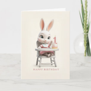 Baby Bunny Girl in High Chair 1st Birthday Cake Card