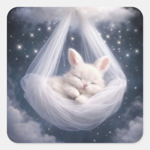 Baby Bunny Hanging from a Tulle Hammock Square Sticker