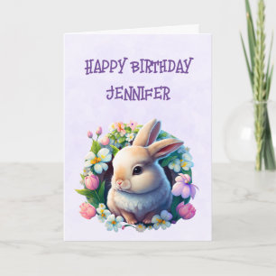 Baby Bunny in Colourful Spring Flowers Birthday Card