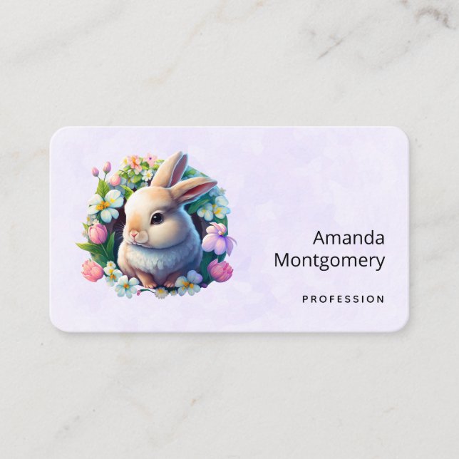 Baby Bunny in Colourful Spring Flowers Business Card (Front)