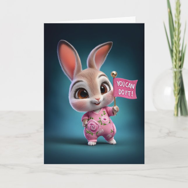 Baby Bunny in Cute Pink Romper Encouragement Card (Front)