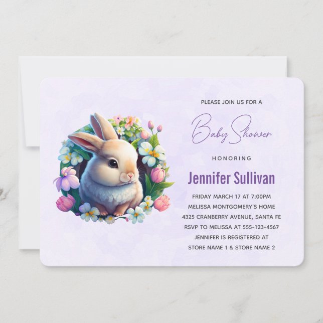 Baby Bunny in Spring Flowers Baby Shower Invitation (Front)